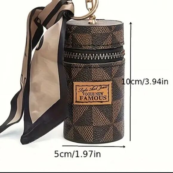 New Luxurious Lipstick Organizer/Coin Purse Keychain Pink Checkered Geo… - Picture 4 of 4